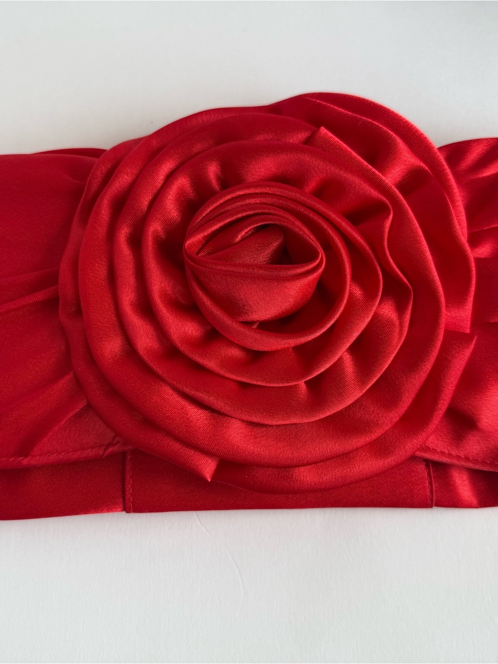 Jessica McClintock Red Satin Rose Evening Clutch Bag